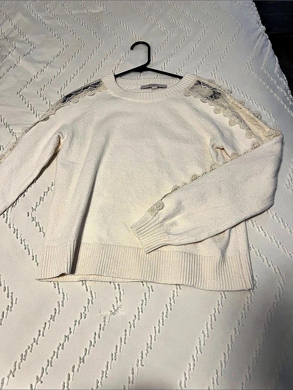 LOFT Women's Lace Trim Crew Neck Sweater Size XS